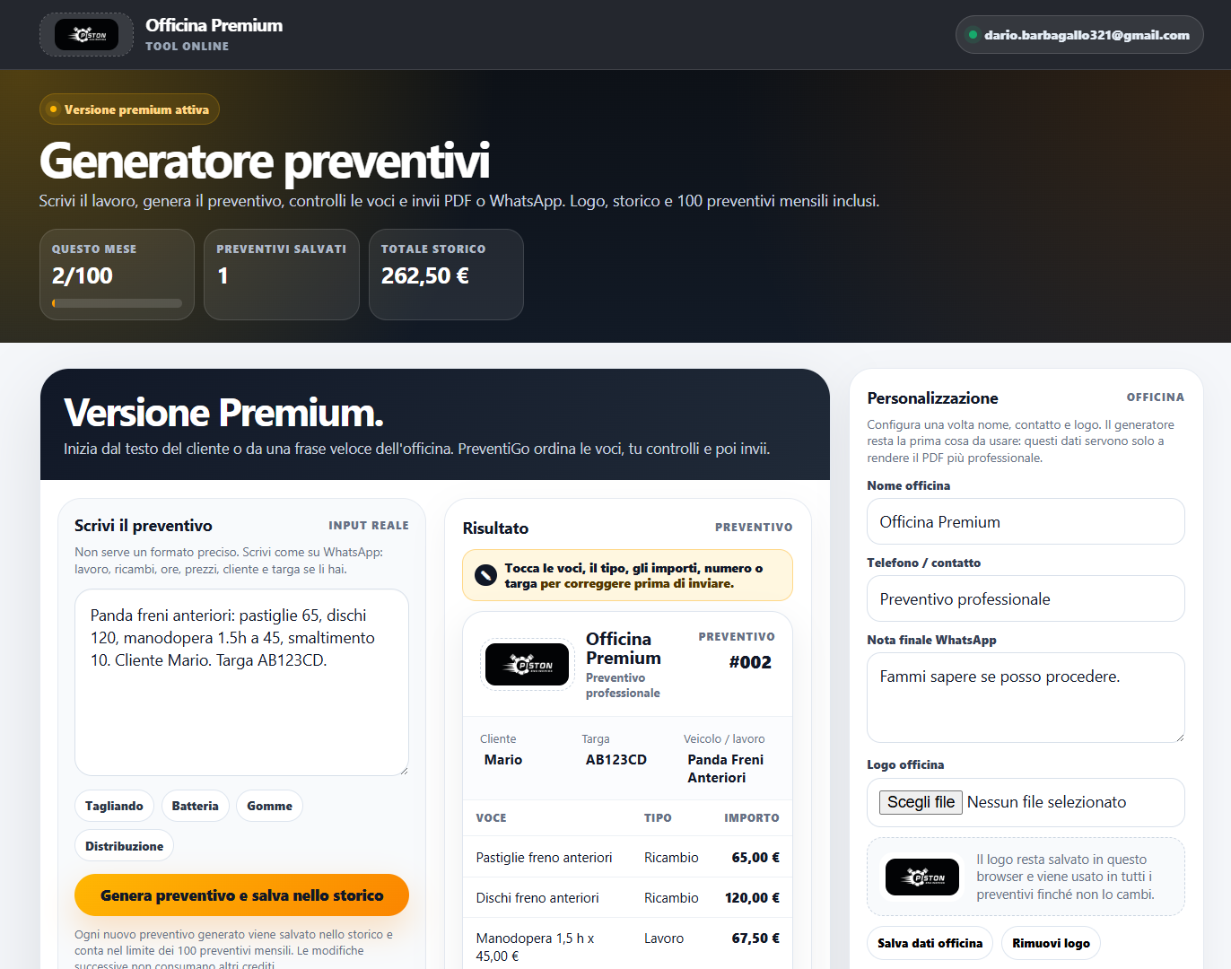 Anteprima area Premium PreventiGo